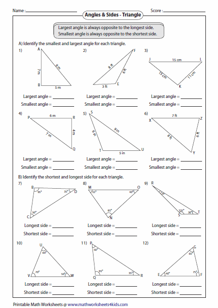 Angle Side Relationships Of A Triangle Worksheet Angleworksheets com