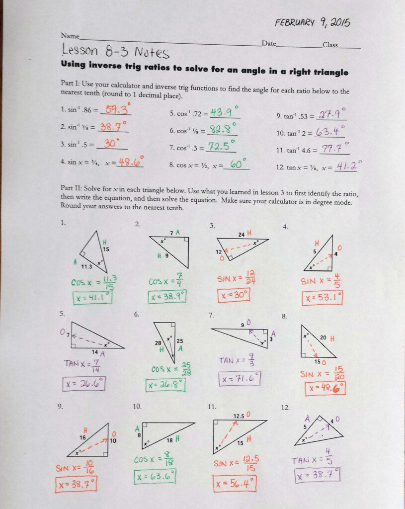 Trigonometric Ratios In Right Triangles Answer Right Triangle 