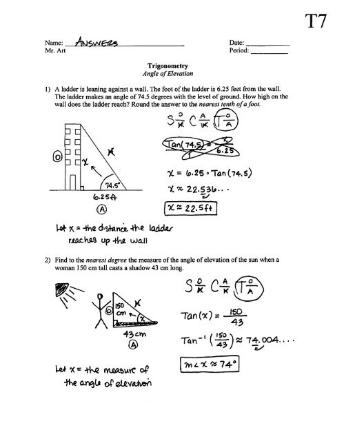 Trigonometry Angle Of Elevation Depression T7 Answers pdf