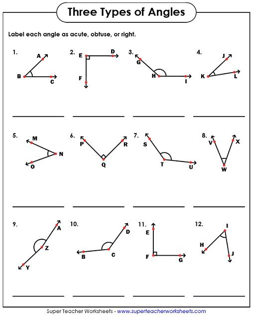 Types Of Angles Acute Obtuse Right Angles Worksheet Geometry 