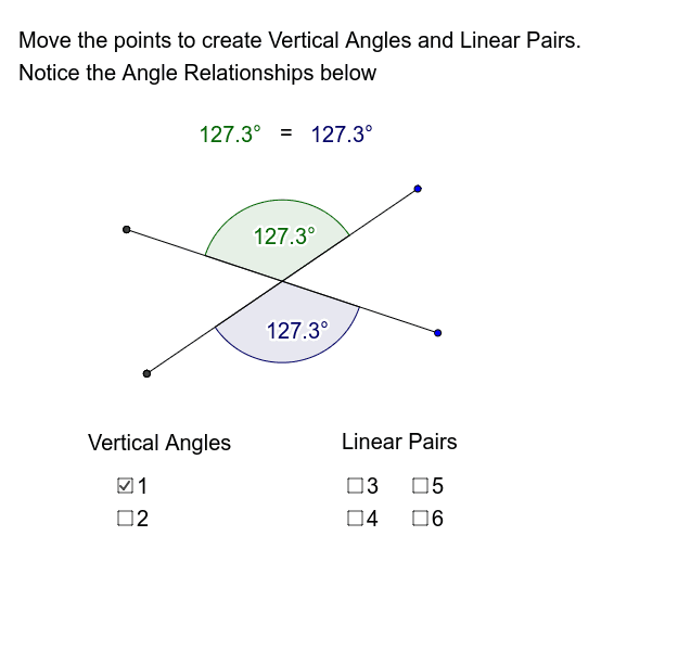 Vertical Angles And Linear Pairs GeoGebra