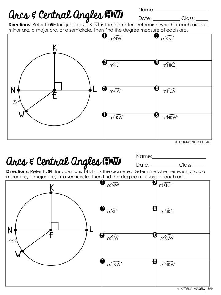 Worksheets Central Angles And Arcs