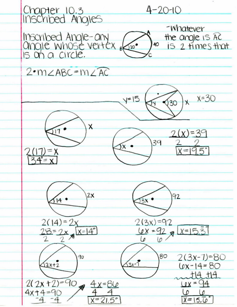 12 3 Inscribed Angles Worksheet Answer Key