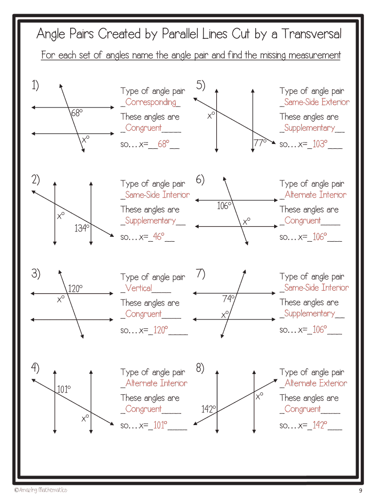 Angle Pairs Created By Parallel Lines Cut By A Transversal Fill