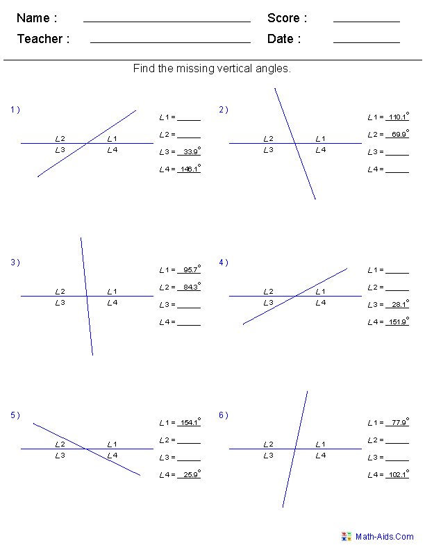 Angle Pairs Worksheet Answer Key