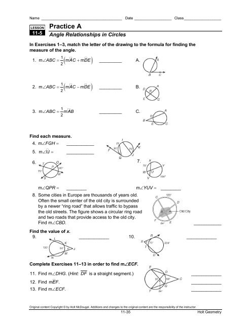 Angle Relationships In Circles Worksheet Answers 11 5 Angleworksheets
