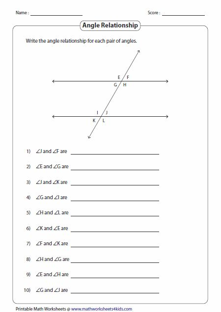 Angle Relationships Puzzle Worksheet Answers