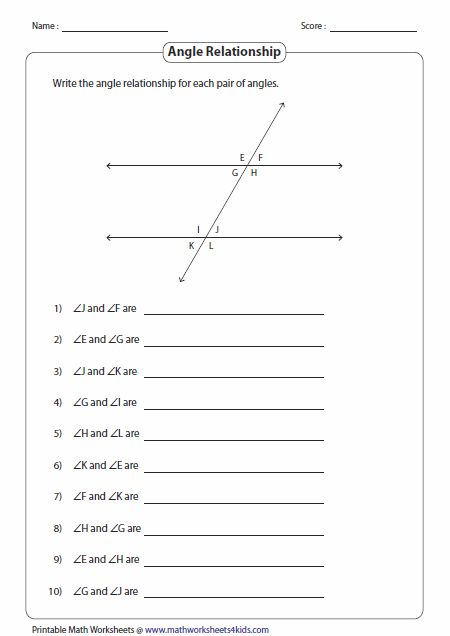 Angle Relationships Worksheet Answers Pdf