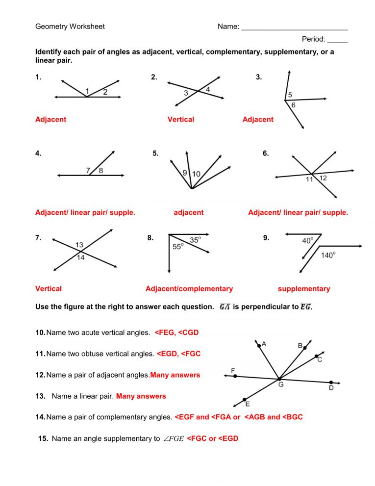 Angle Relationships Worksheet With Answers