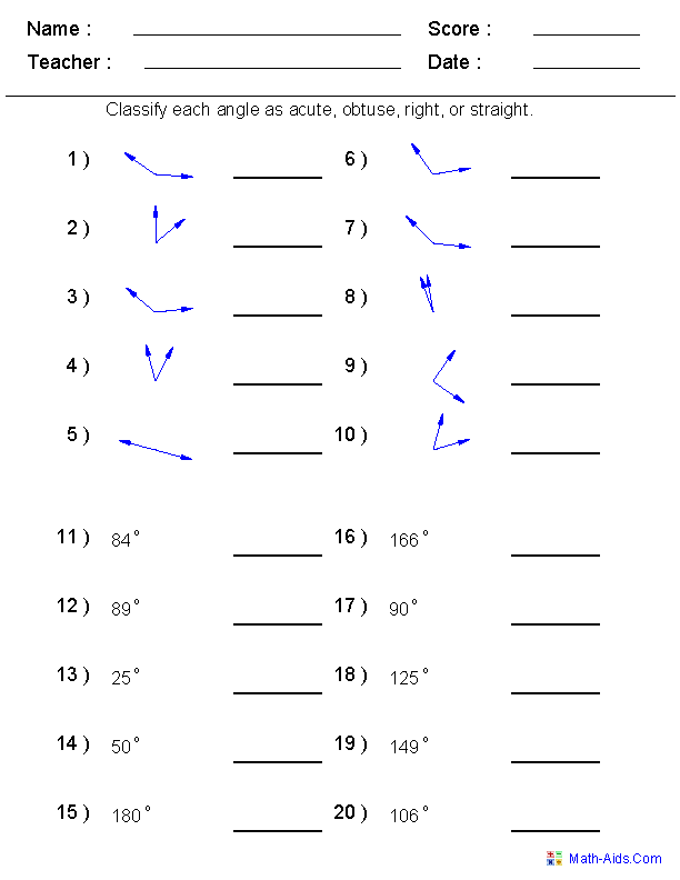 Angles And Lines Worksheet