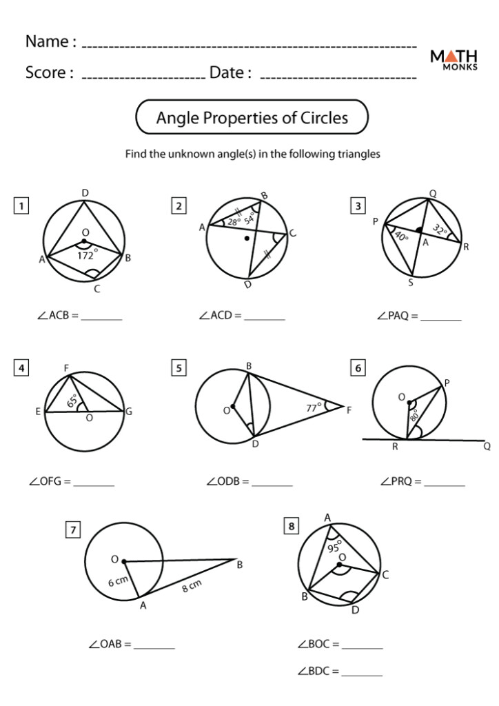 Angles In A Circle Worksheet