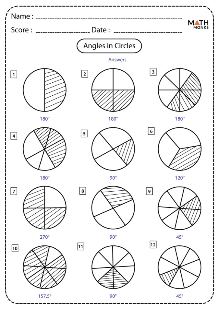 Angles In A Circle Worksheet With Answers