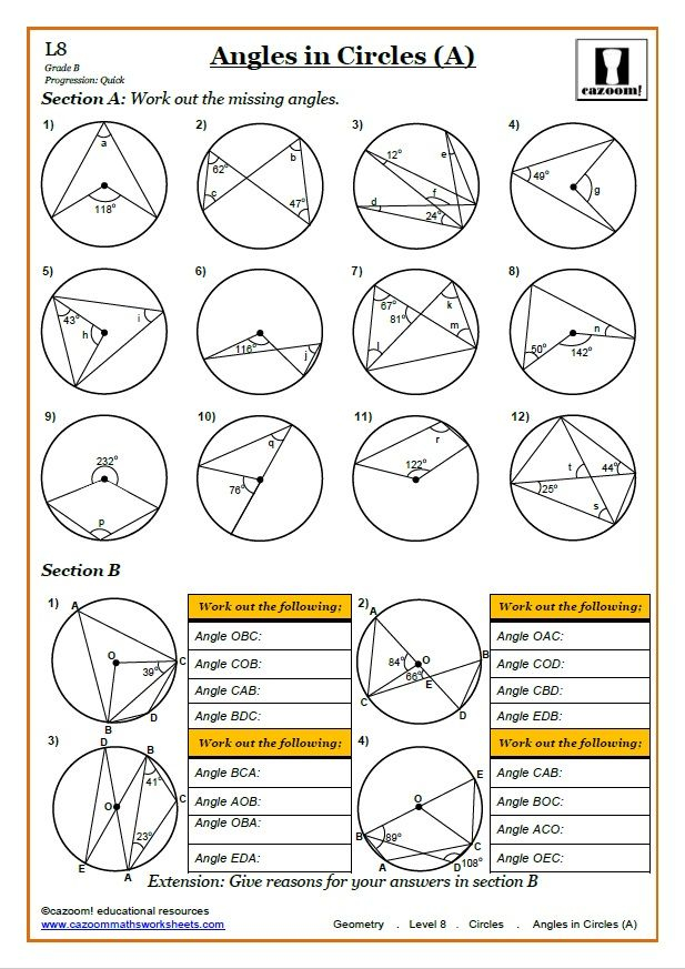 Angles In A Circle Worksheet With Answers