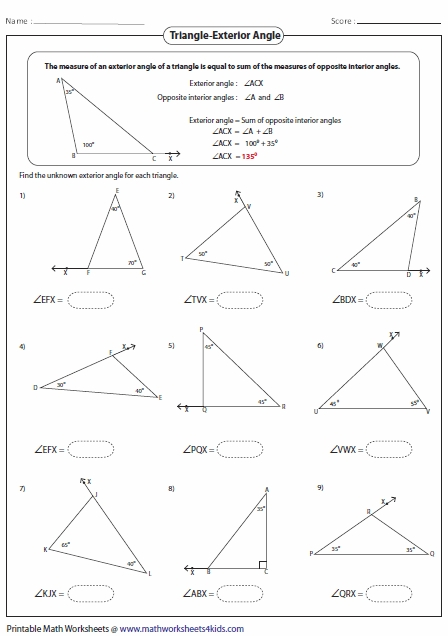 Angles In A Triangle Worksheet