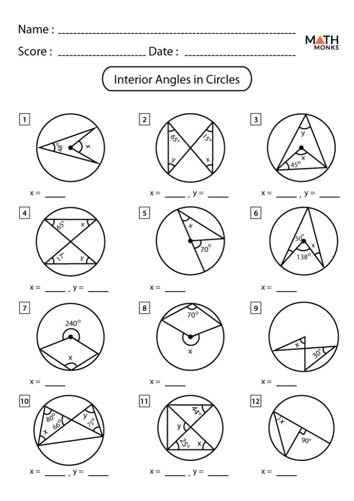 Angles In Circle Angles Outside Circle Worksheet 1 Answers 