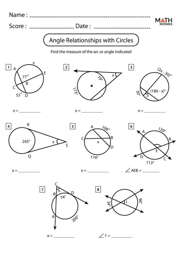 Angles In Circles Worksheet Answers