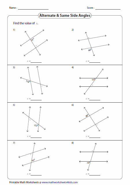 Angles In Transversal Worksheet Answers