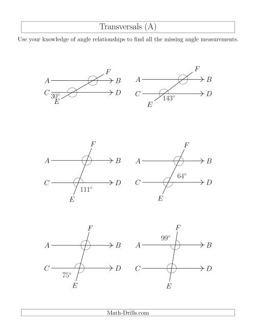 Angles In Transversal Worksheet