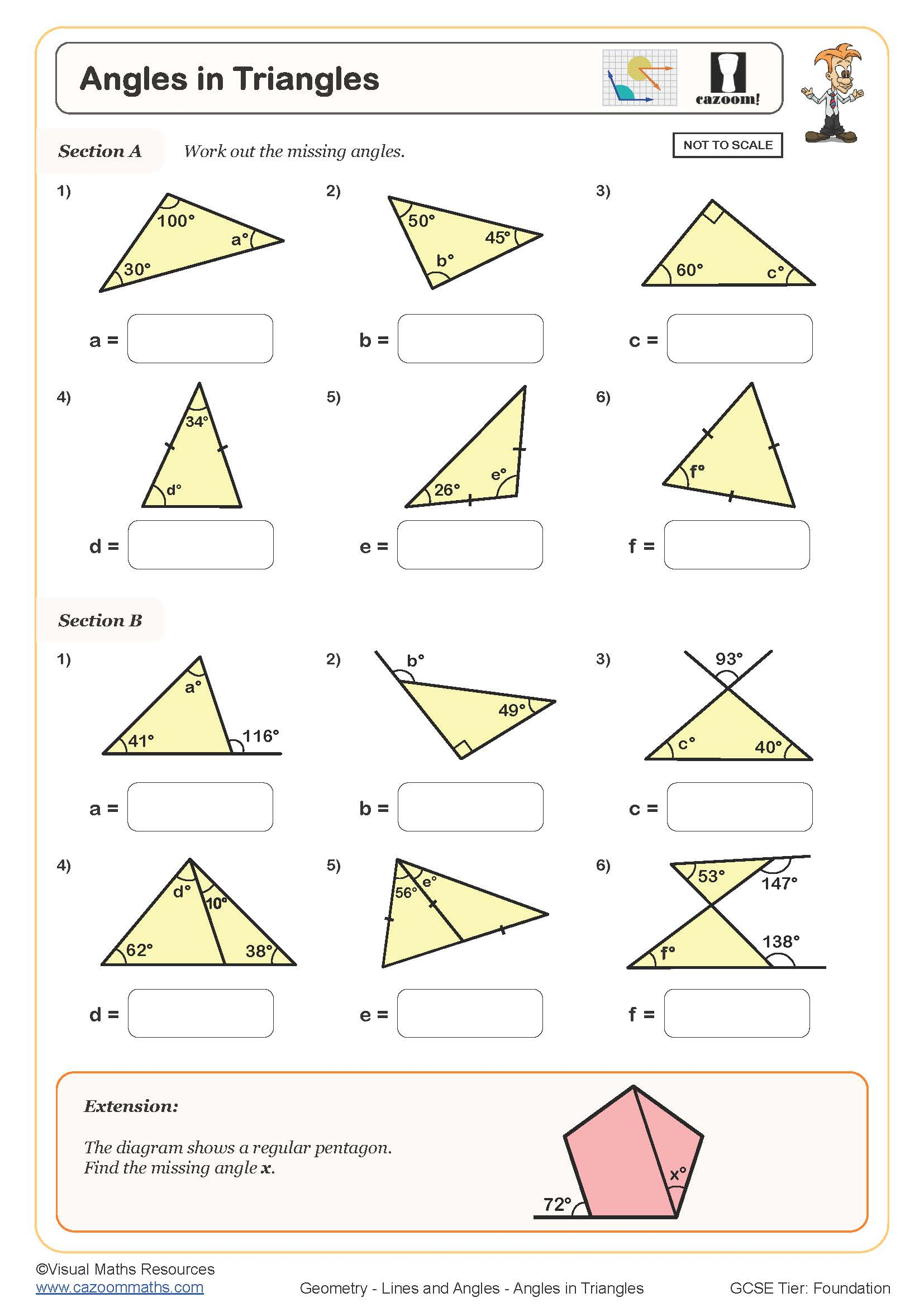 Angles In Triangles Cazoom Maths Worksheets