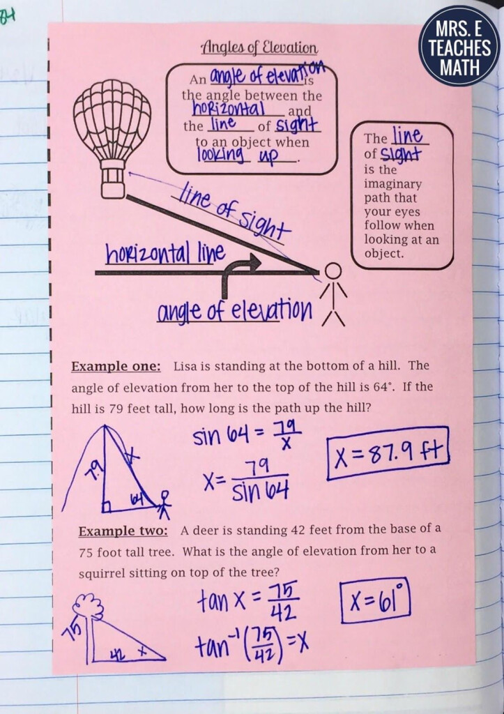 Angles Of Depression And Elevation Worksheets Answers