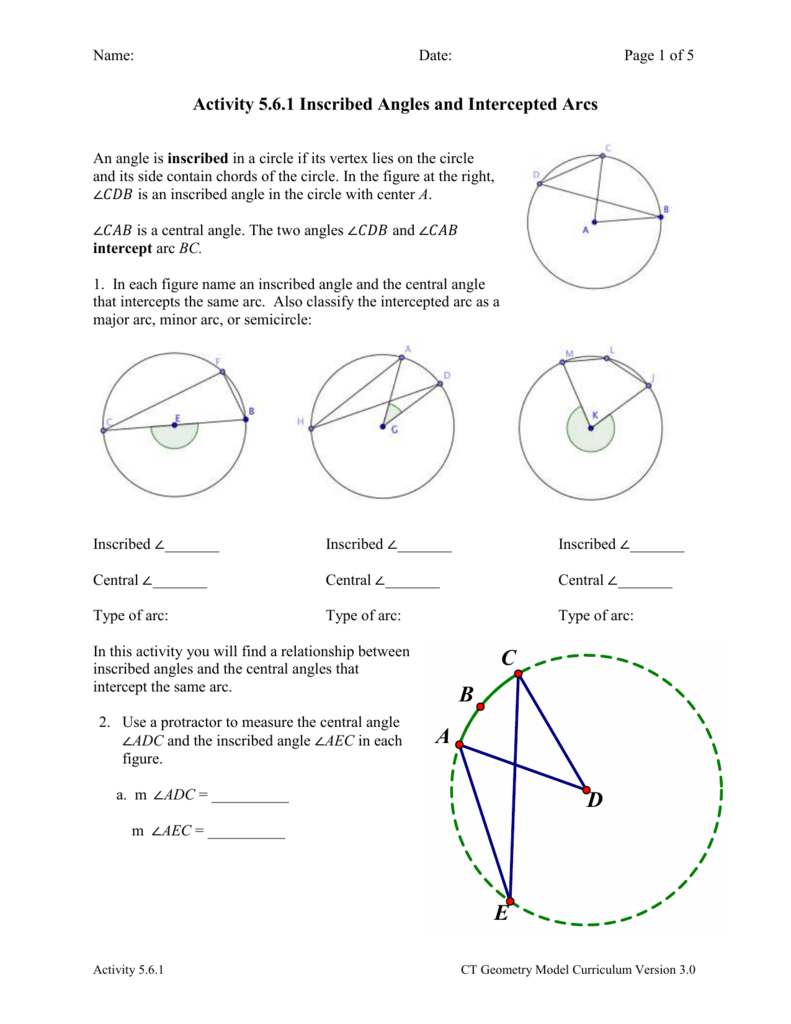 Arcs Central Angles And Inscribed Angles Worksheet