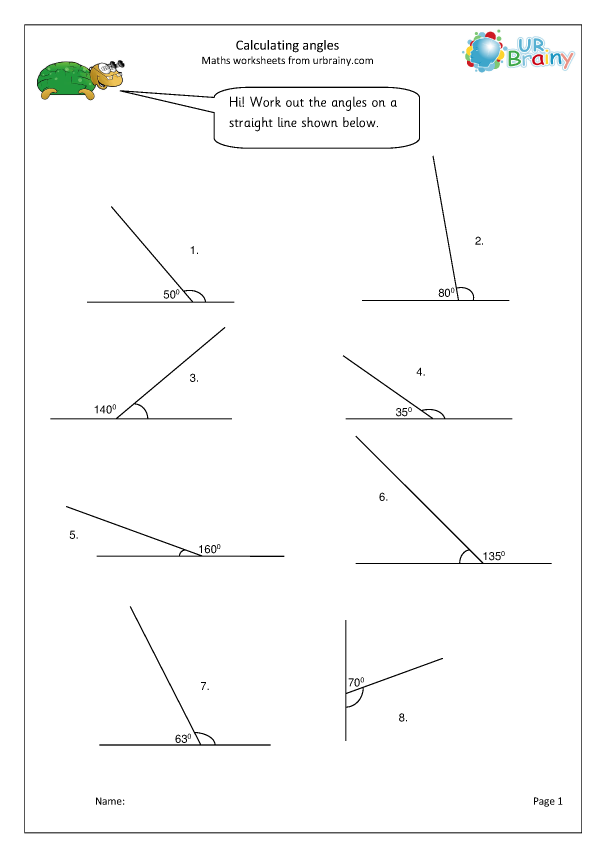 Calculate Angles On A Straight Line Geometry Shape Maths Worksheets