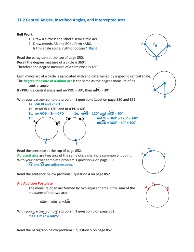 Central And Inscribed Angle Worksheet