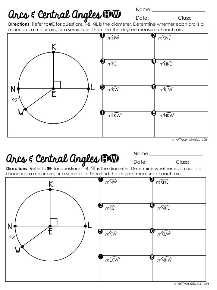 Central Angle Worksheet