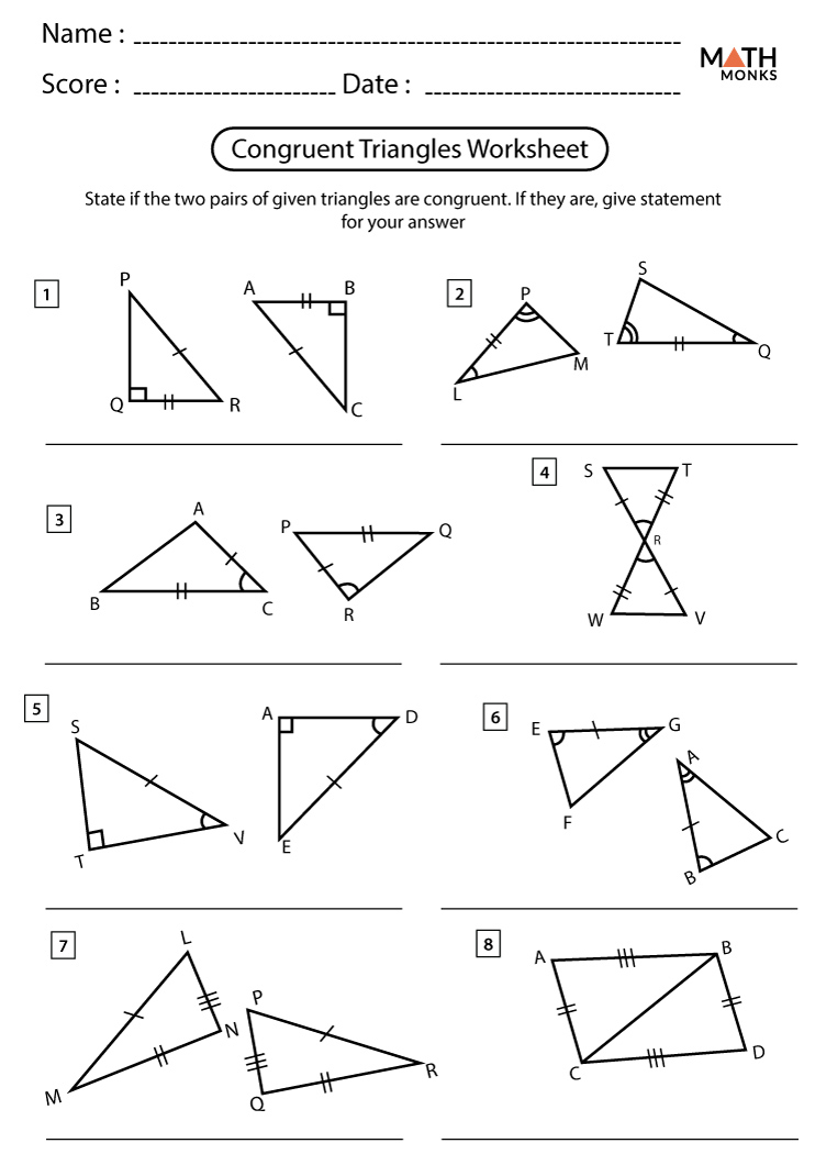 Congruent Triangles Worksheet 7th Grade