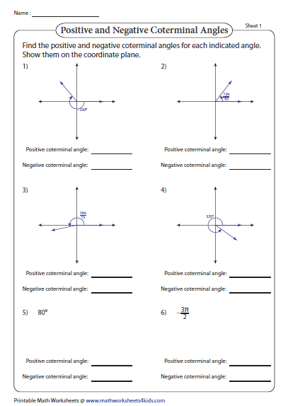 Coterminal Angles Worksheet