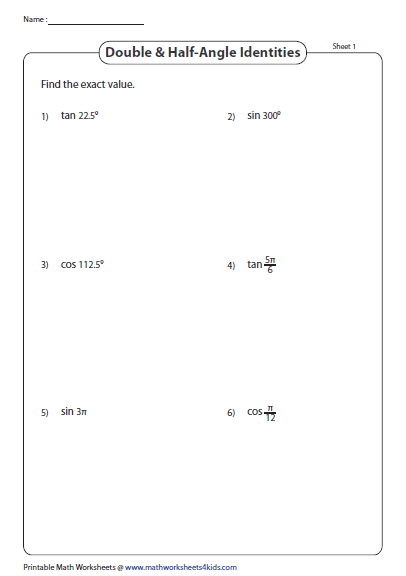 Double Angle Worksheet