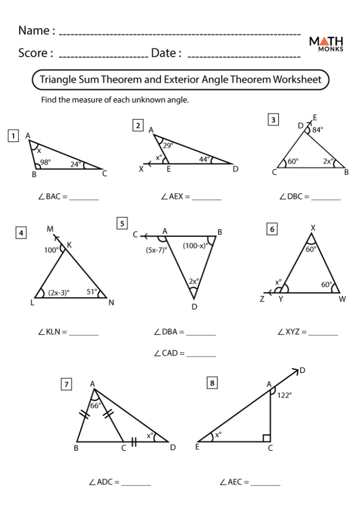 Exterior Angle Theorem Worksheet