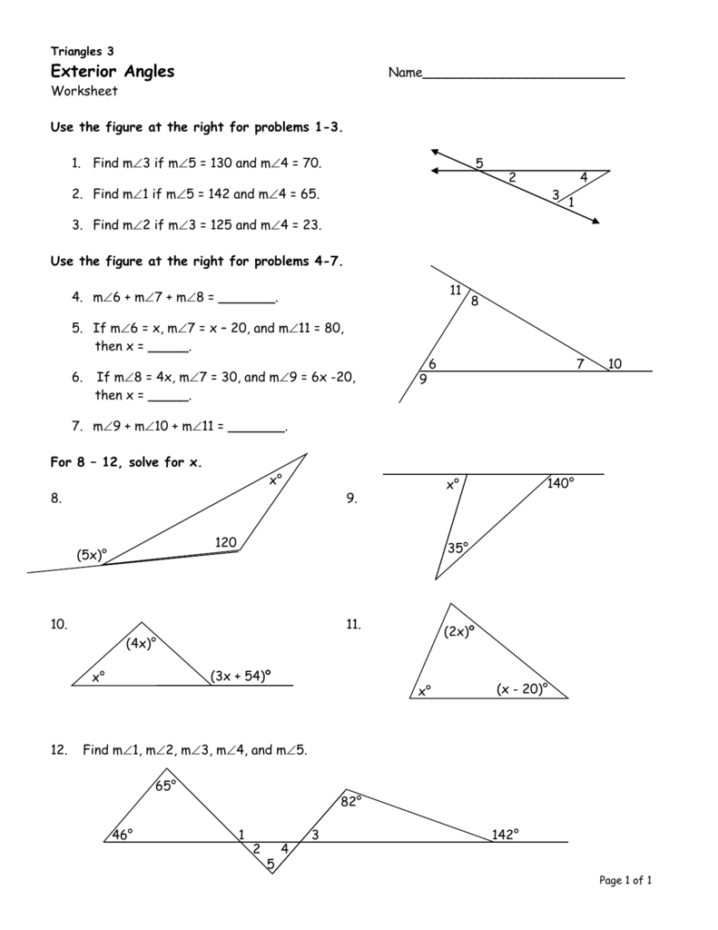 Exterior Angle Theorem Worksheet Easy