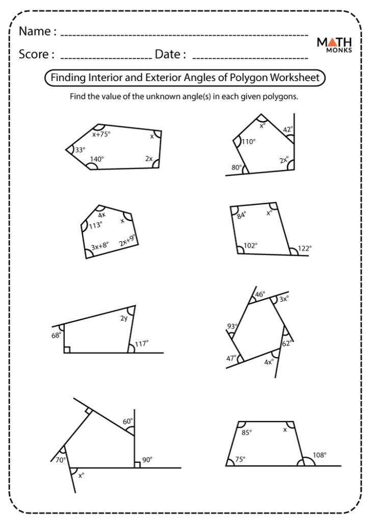 Exterior Angles Of A Polygon Worksheet