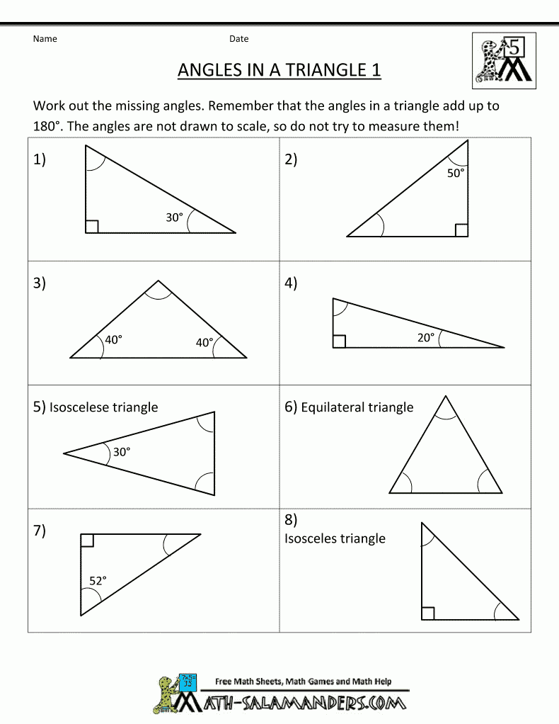 Find Missing Angle Of Triangle Worksheet