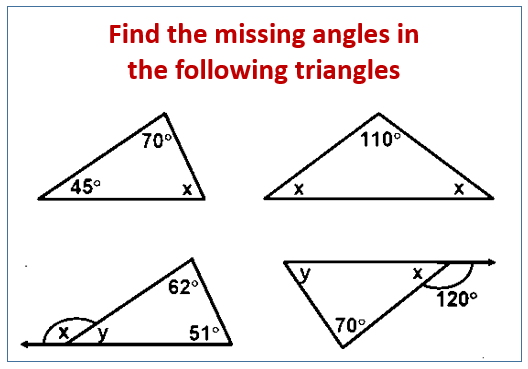 Find The Missing Angle In A Triangle examples Solutions Videos