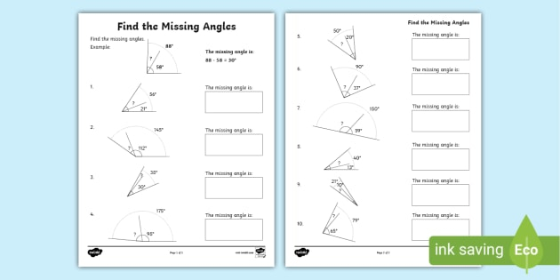 Find The Missing Angles Worksheet Math Resource Twinkl