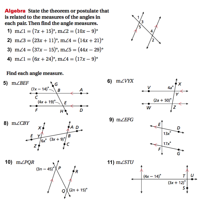 Finding Angle Measures Parallel Lines Cut Transversal Worksheet 