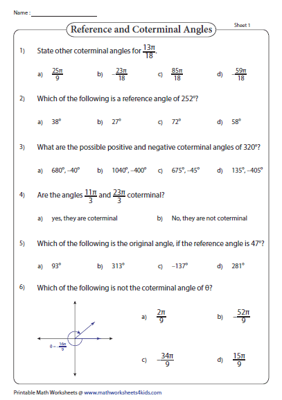 Finding Coterminal Angles Worksheet Studying Worksheets