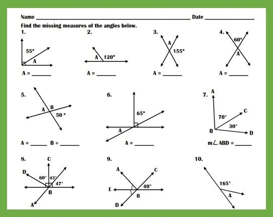 Finding Measures Of Angles Practice Worksheet Angles Worksheet Math 