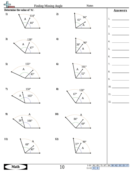 Finding Missing Angle Geometry Worksheet With Answers Printable Pdf