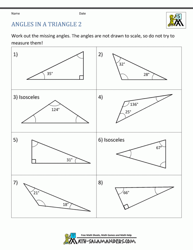 Finding Missing Angles In Triangles Worksheet