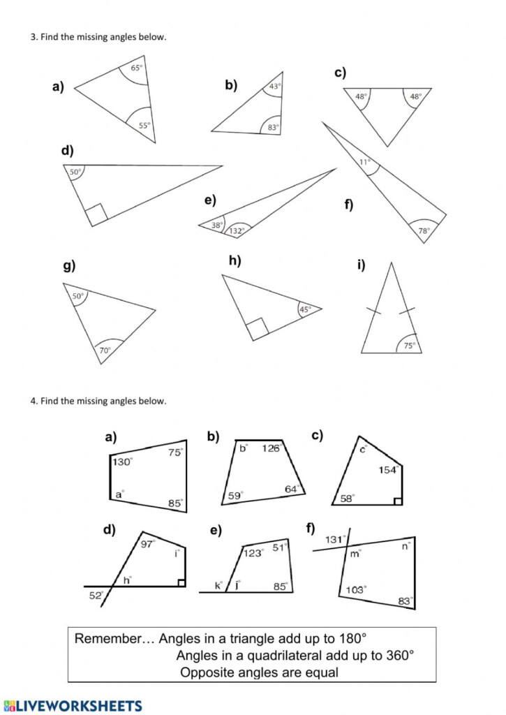 Finding Missing Angles Using Algebra Worksheets - Angleworksheets.com