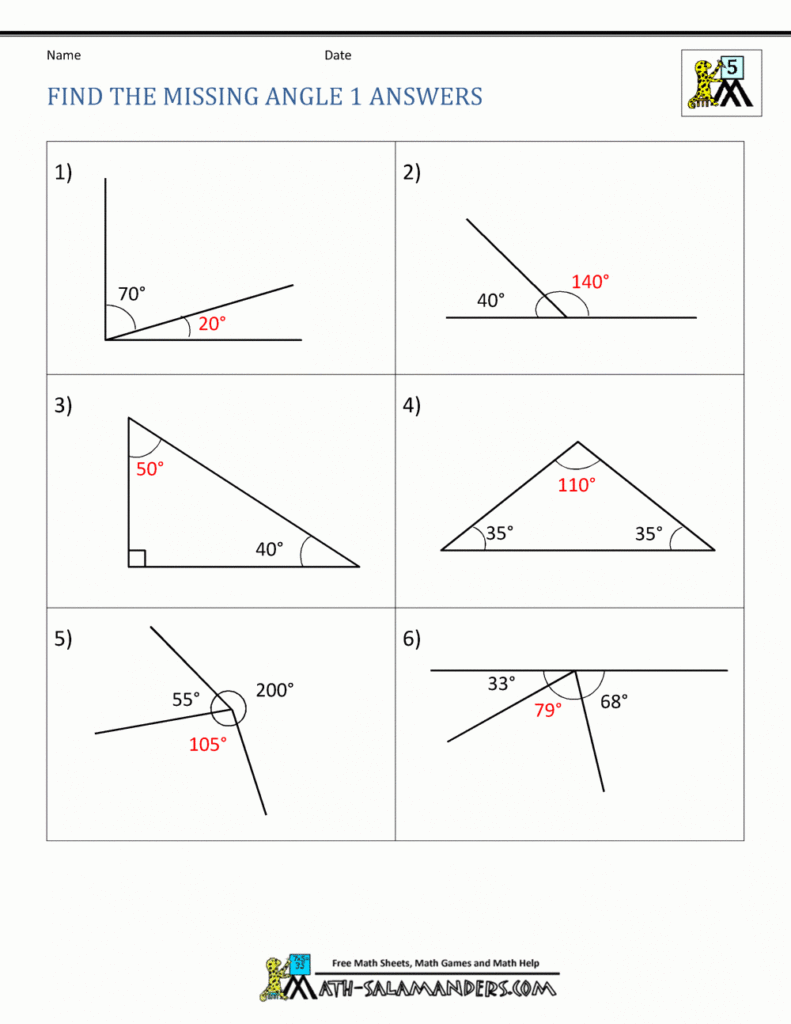 Finding Missing Angles Worksheet Answers