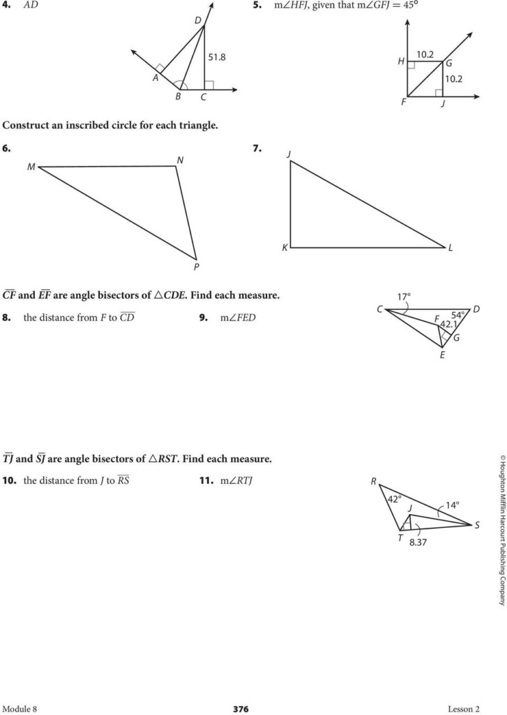 Geometry Angle Bisector Worksheet Answers
