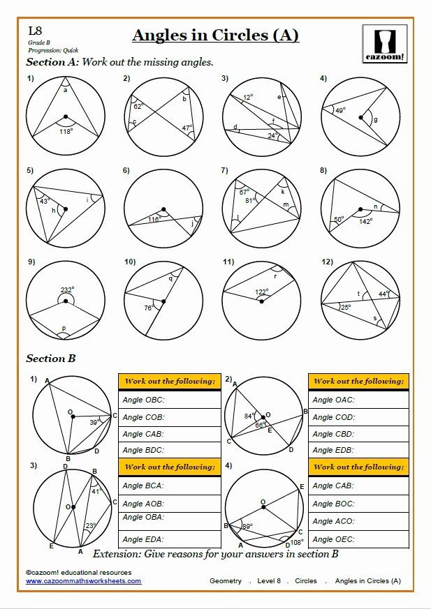 Geometry Inscribed Angles Worksheet Answers