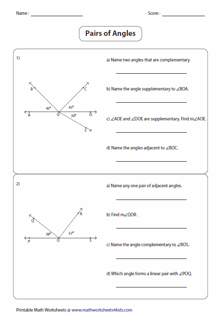 Geometry Section 1 5 Angle Pair Relationships Practice Worksheet 