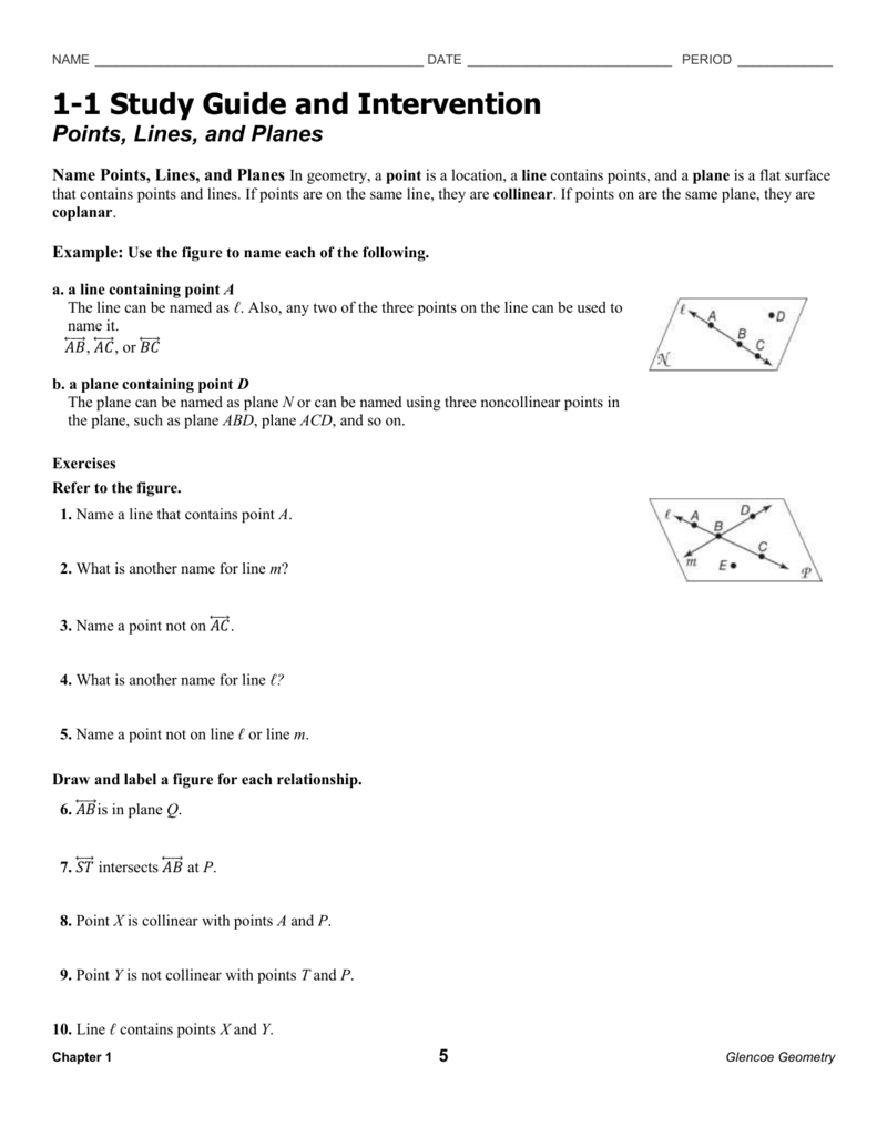 Glencoe Geometry 1 1 Study Guide And Intervention Answers Study Poster