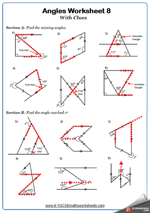Grade 8 Angles Worksheet