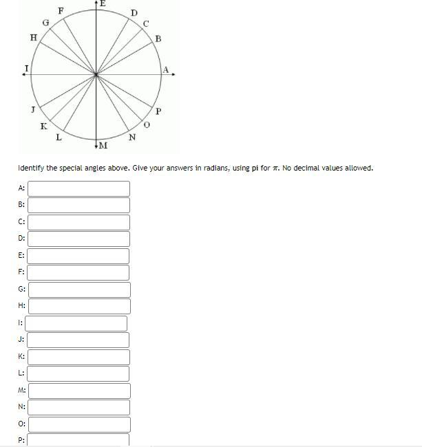 Identify The Special Angles Above Give Your Answers In Radians Using 